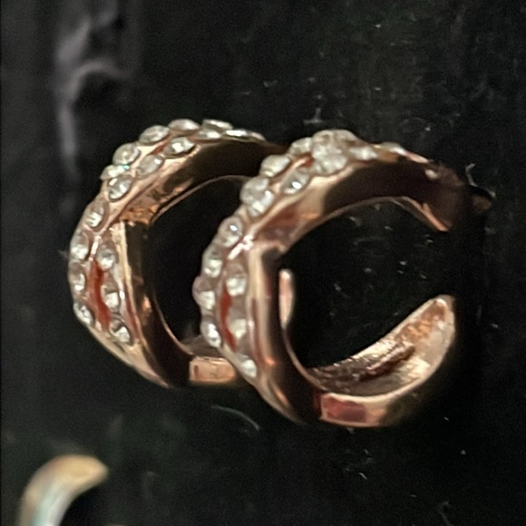 1” rose gold tone infinity stud earrings with 18 prong set crystals - Picture 12 of 16